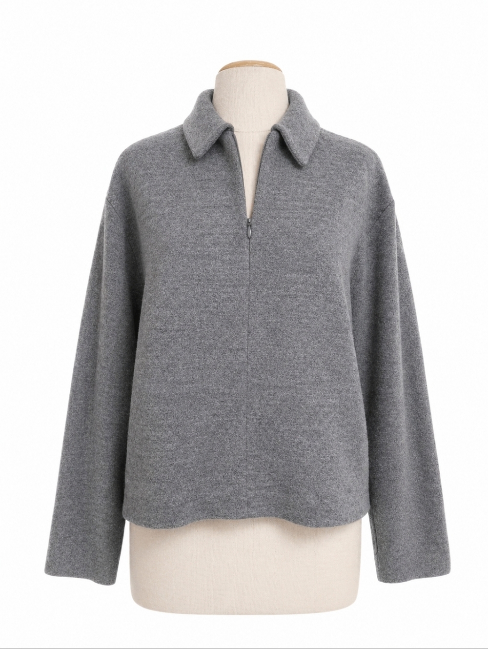 COS Boiled Wool Jacket Gray Minimalist Oversized Zip Designer Size S Fits M